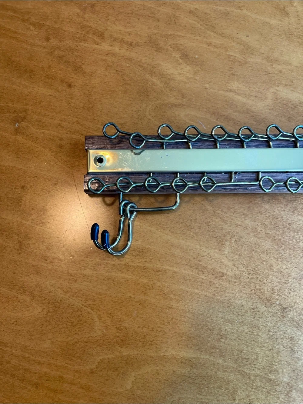 Vintage Brass Wall-Mounted Tie and Belt Rack in Wood and Brass Tones